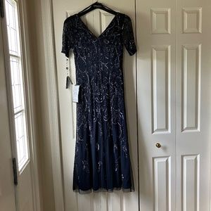 Adrianna Papell dark navy beaded gown